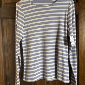 Striped Long Sleeve Top - Purple and White